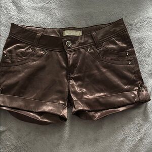 Brown Jean Shorts with Cuffed Hem